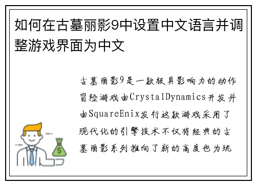 如何在古墓丽影9中设置中文语言并调整游戏界面为中文